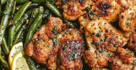 Lemon Garlic Butter Chicken and Green Beans Skillet 🍗😋