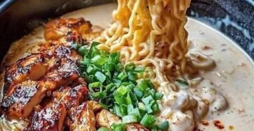 Fiery Chicken Ramen with Creamy Garlic Sauce