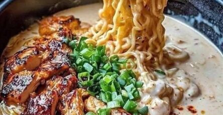 Fiery Chicken Ramen with Creamy Garlic Sauce