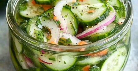 This Fresh Pickled Cucumber Salad stays in the refrigerator for up to two months, but never lasts that long! It's better as it sits, and I love it as a snack. This will make 2 quarts