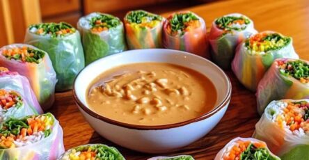 Hearty Veggie Rolls with Peanut Sauce