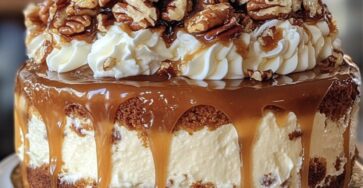 Caramel Butter Pecan Praline Poke Cake