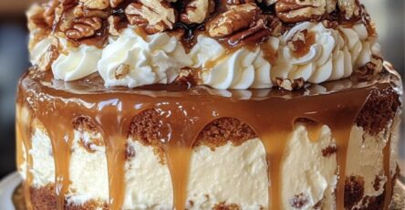 Caramel Butter Pecan Praline Poke Cake