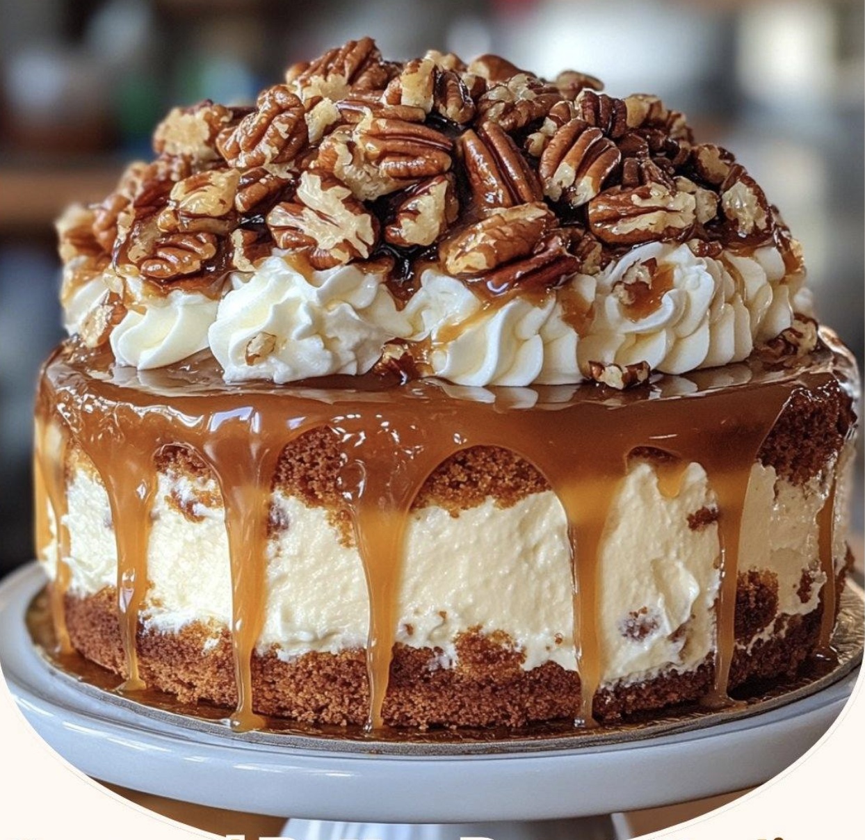 Caramel Butter Pecan Praline Poke Cake