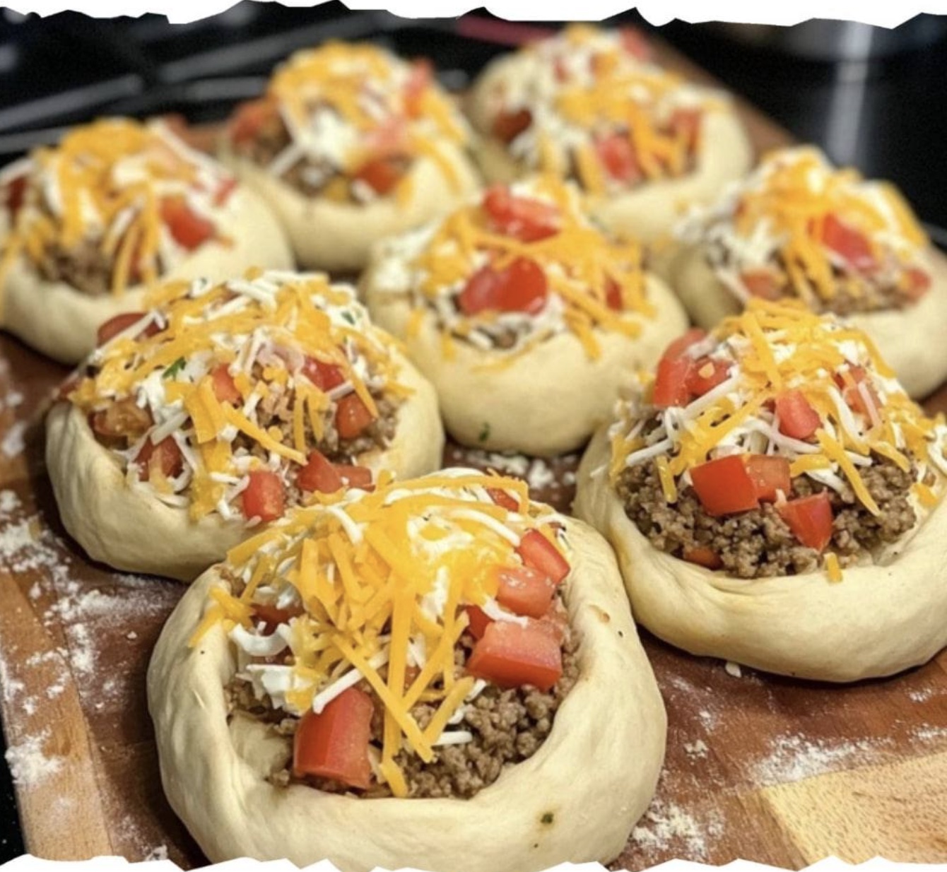 Loaded Taco Pizza Bombs with Queso Drizzle