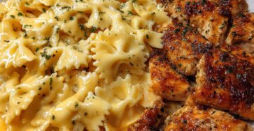 Garlic Butter Chicken with Bowtie Pasta Ingredients: 1 pound boneless, skinless chicken breasts, cut into 1-inch pieces 1/2 teaspoon Italian seasoning 8 ounces Velveeta cheese, cubed 4 ounces cream cheese, softened 1/2 cup chicken broth 1 cup shredded mozzarella cheese 1/2 cup grated Parmesan cheese...