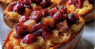 CRANBERRY APPLE TWICE-BAKED SWEET POTATOES