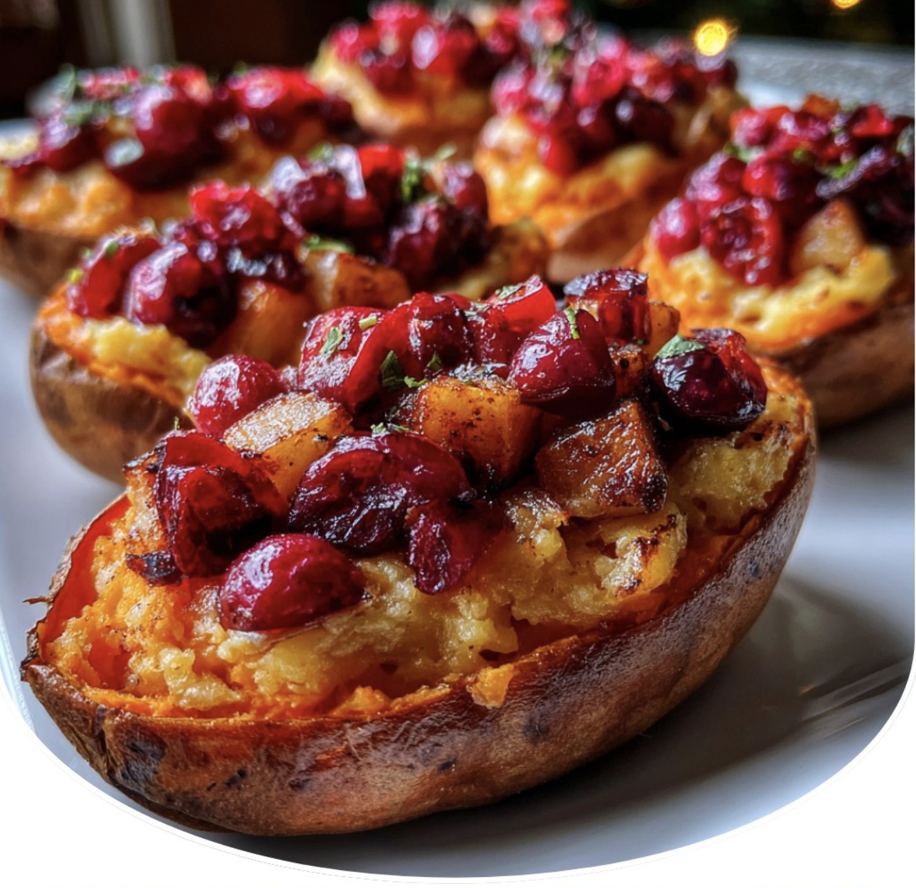 CRANBERRY APPLE TWICE-BAKED SWEET POTATOES
